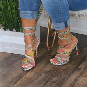 Multi snake lace up heel